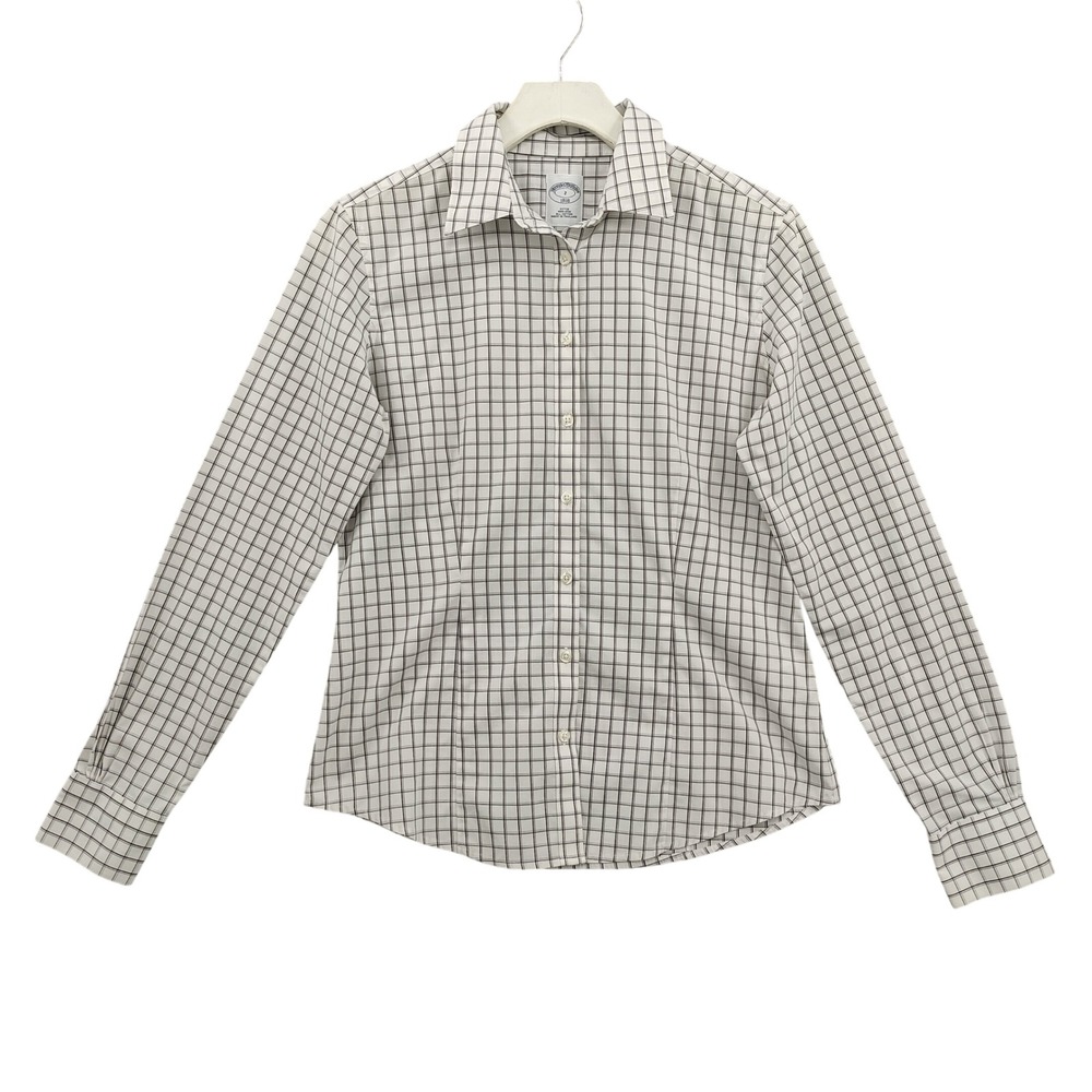 Brooks Brothers Women Preppy Dark Academia Cotton Button Down Shirt 2 White Grid